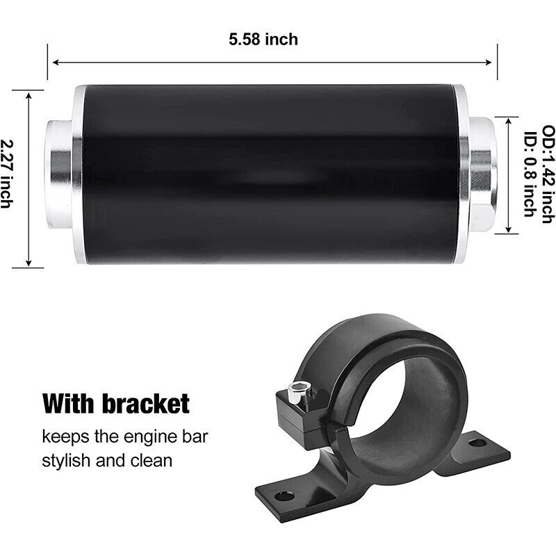 Inline 100 Micron Fuel Filter 6AN 8AN 10AN Adapter 50MM+ Mount Bracket Universal