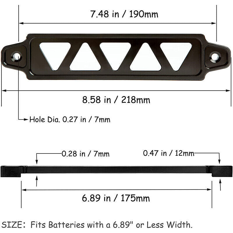 Car Battery Tie Down Mount Bracket Brace Bar Universal Aluminum with Bolts Black