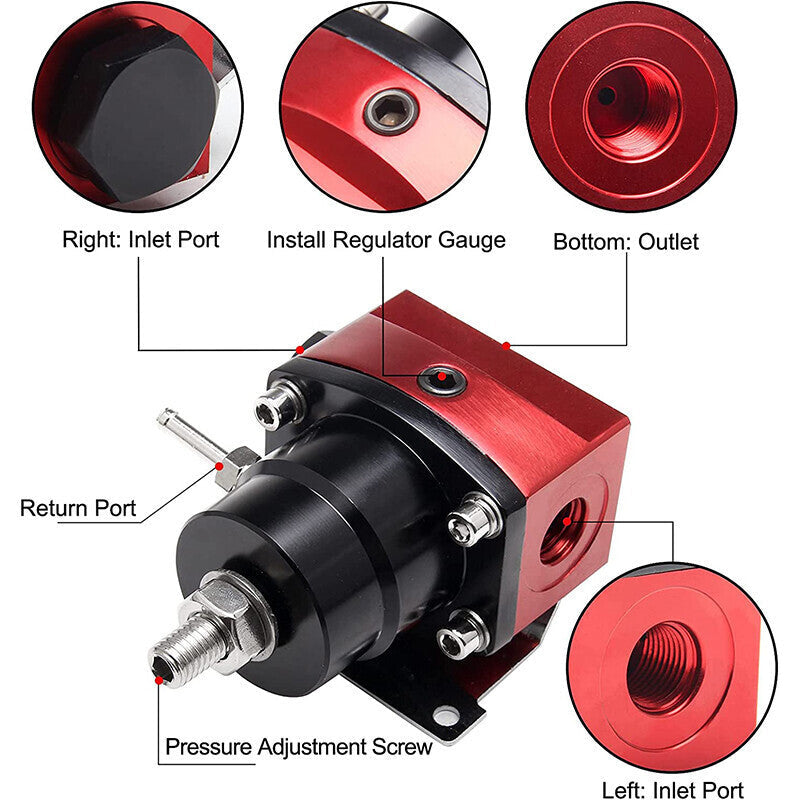 Black-Red Adjustable Fuel Pressure Regulator Kit Oil 0-100psi Gauge -6AN New