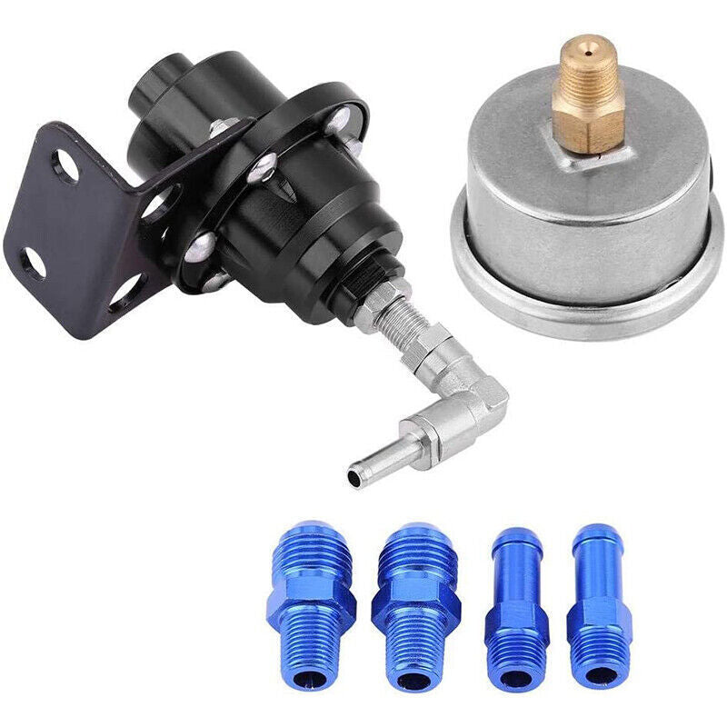 Fuel Pressure Regulator Adjustable With Gauge Type-S 185001 6-AN Fittings Black