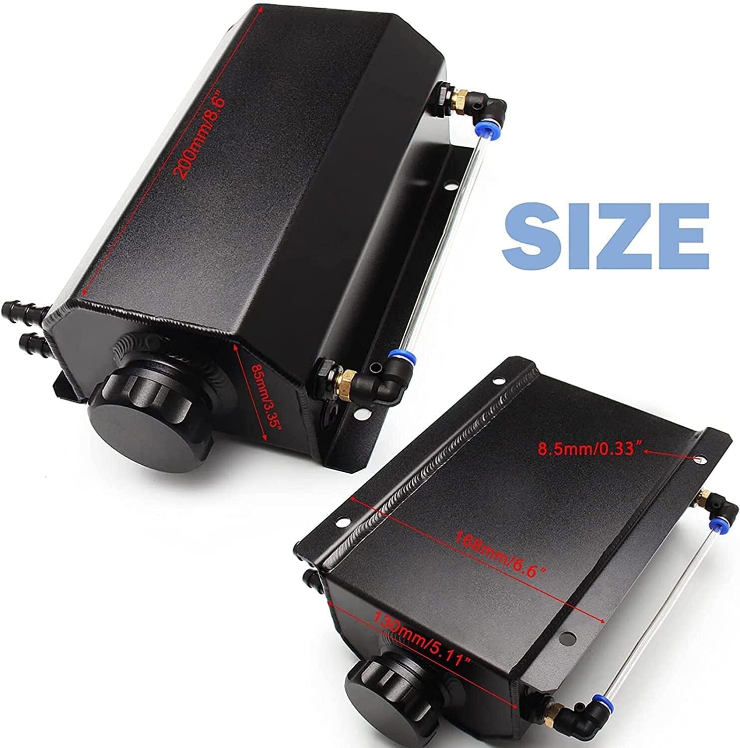 Black Universal 2L Coolant Radiator Overflow Tank Expansion Reservoir Aluminum S