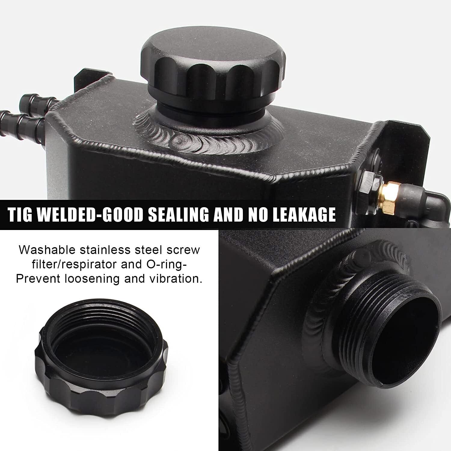 Black Universal 2L Coolant Radiator Overflow Tank Expansion Reservoir Aluminum S