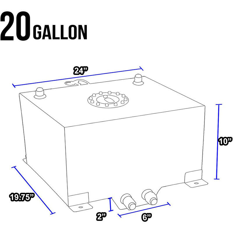 20 Gallon Lightweight Aluminum Race Drift Fuel Cell Tank+Level Sender Sliver