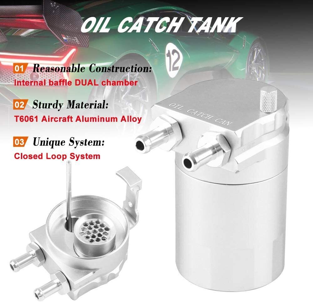 Oil Catch Can Kit Reservoir Baffled Tank with Dipstick Universal Aluminum US