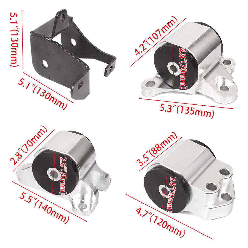 Swap Engine Motor Mount Kit 3Bolt Chrome 65A Fit For 96-00 Civic EK B16 B20 B SL