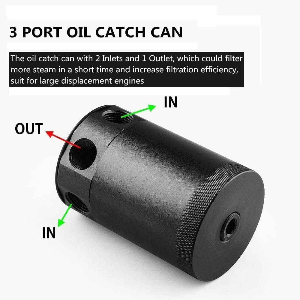 3-Port Oil Catch Can Tank Reservoir Air-Oil Separator Racing Baffled Aluminum