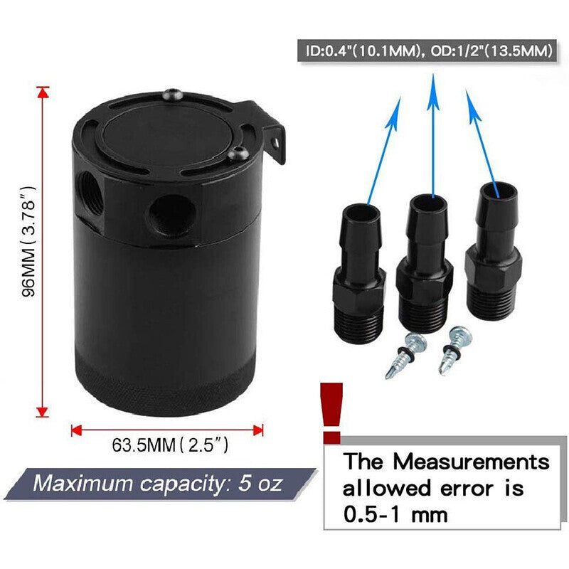 3-Port Oil Catch Can Tank Reservoir Air-Oil Separator Racing Baffled Aluminum