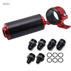 Black-Red Inline 100 Micron Fuel Filter 6AN 8AN 10AN Adapter 50MM+ Mount Bracket