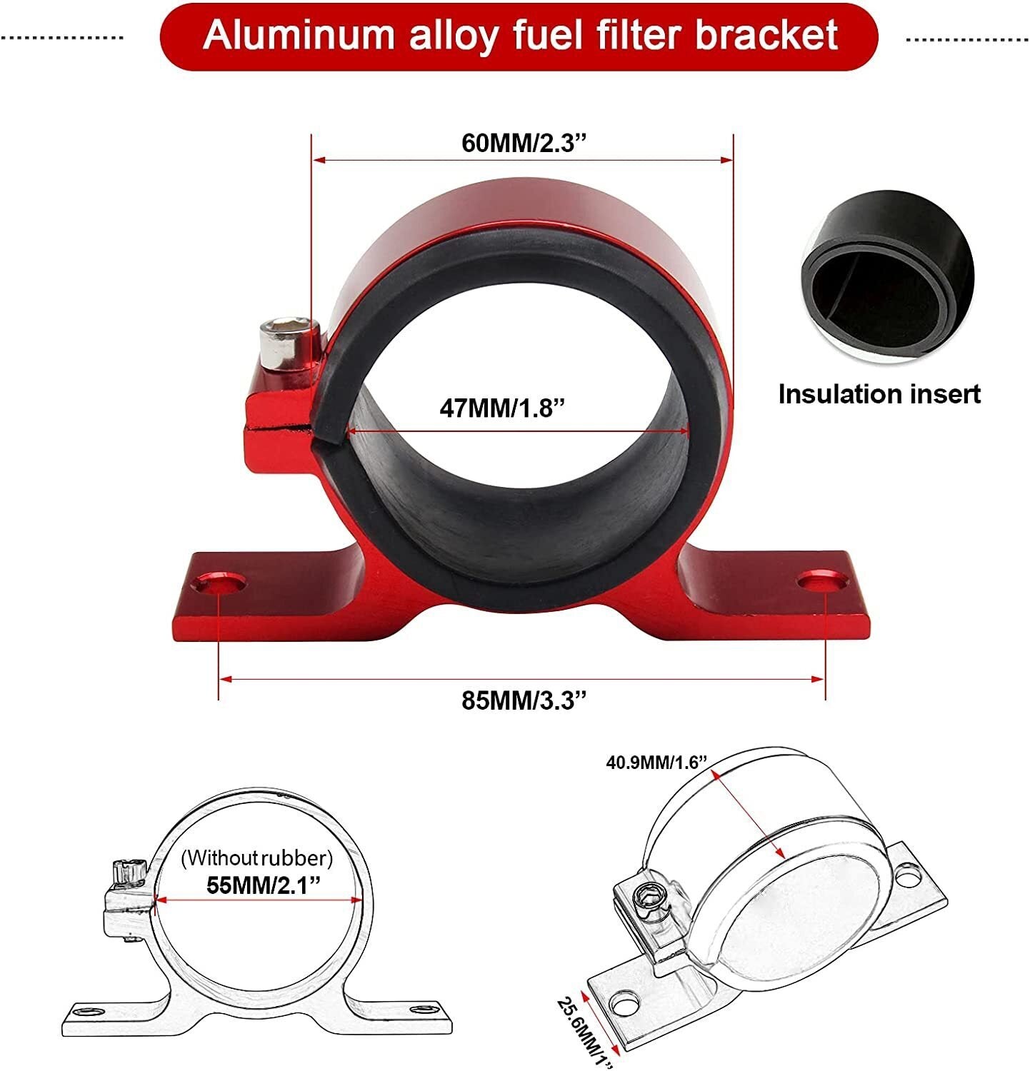 Black-Red Inline 100 Micron Fuel Filter 6AN 8AN 10AN Adapter 50MM+ Mount Bracket