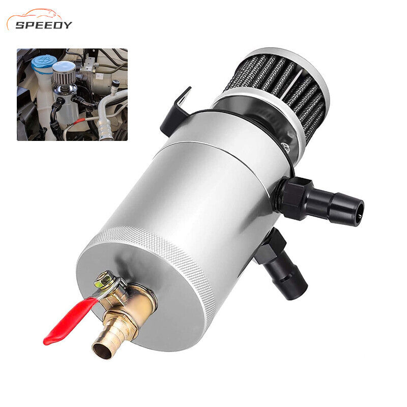2-Port Oil Catch Can Kit Reservoir Petrol Diesel Turbo Baffled Tank Universal