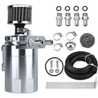 Oil Catch Can Kit Reservoir Baffled Tank with Breather Hose Universal Sliver