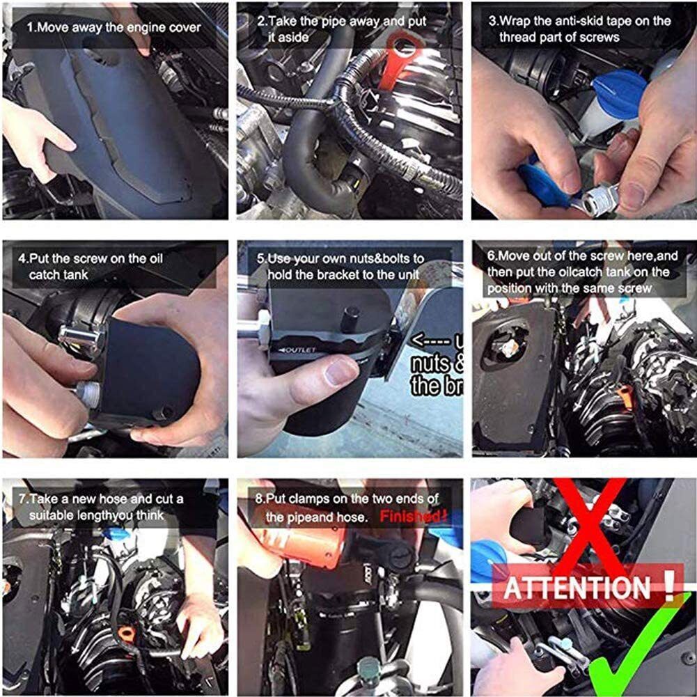 Oil Catch Can Kit Reservoir Baffled Tank with Breather Hose Universal Sliver