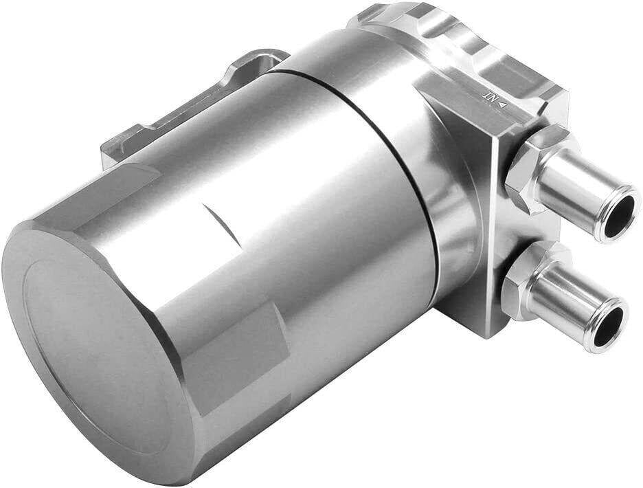 Oil Catch Can Kit Reservoir Baffled Tank with Breather Hose Universal Sliver