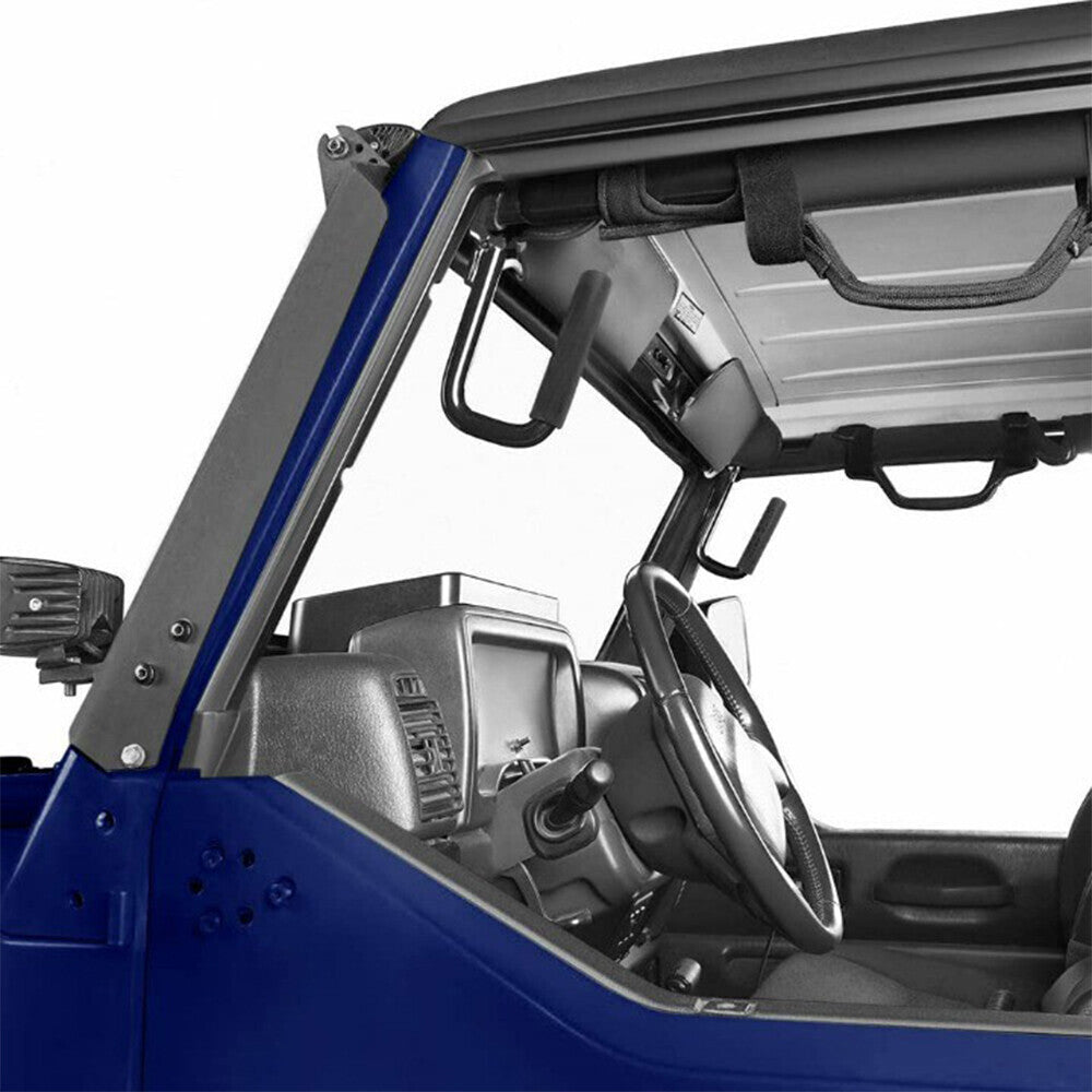 A Pair Front Grab Handles w/Black Rubber Grips Fit For Jeep Wrangler TJ 97-06