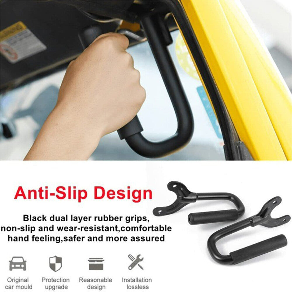 A Pair Front Grab Handles w/Black Rubber Grips Fit For Jeep Wrangler TJ 97-06