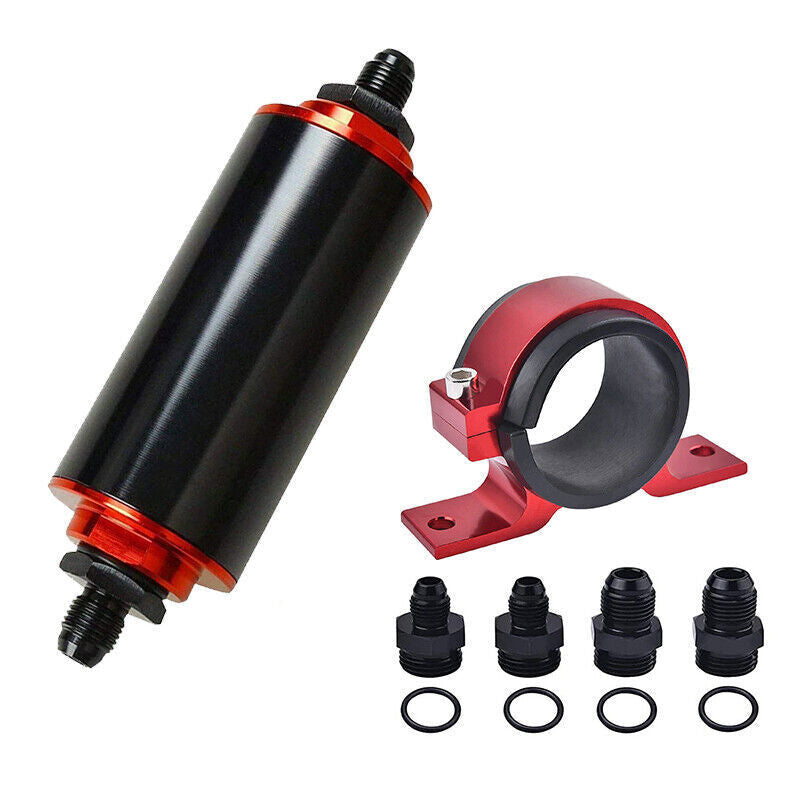 50MM Red Filter 100Micron Cleanable Inline Fuel Filter Red 6/8/10AN Adapter