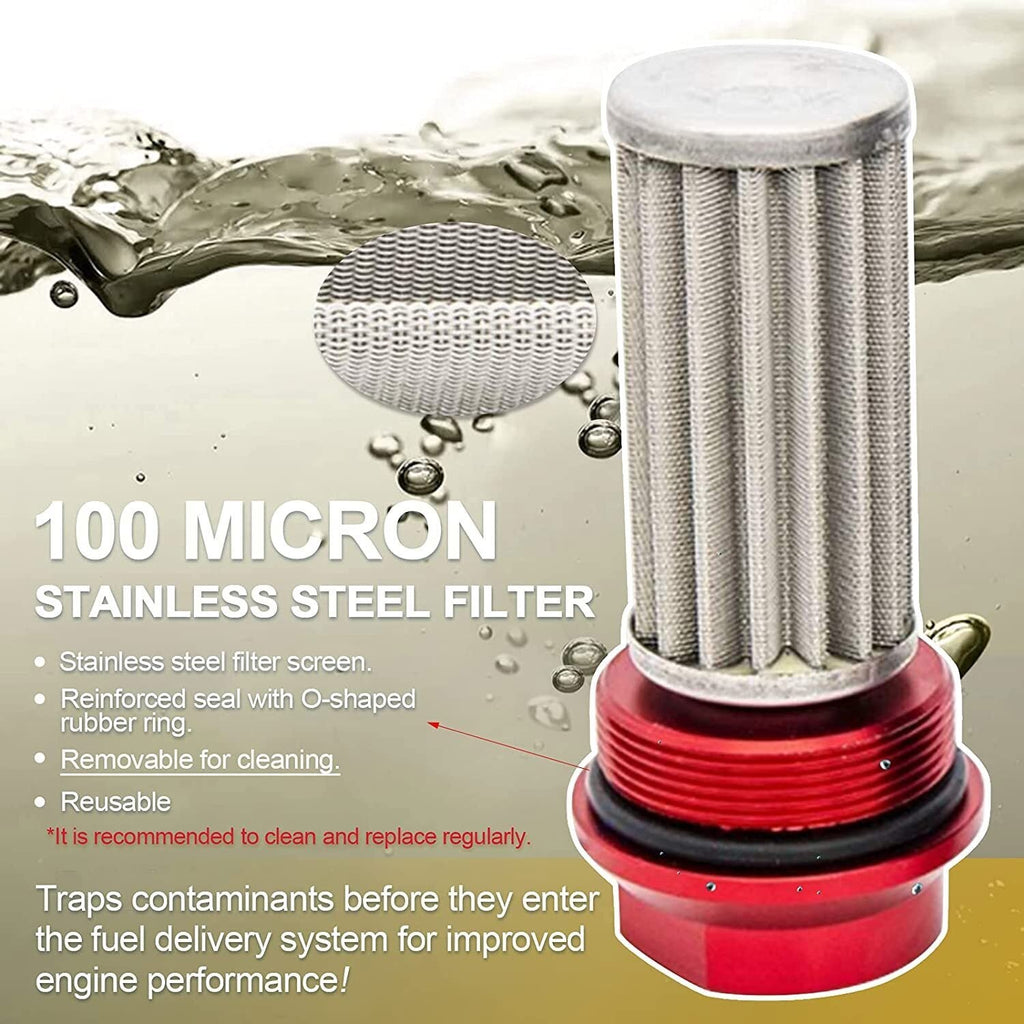 50MM Red Filter 100Micron Cleanable Inline Fuel Filter Red 6/8/10AN Adapter