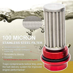 50MM Red Filter 100Micron Cleanable Inline Fuel Filter Red 6/8/10AN Adapter