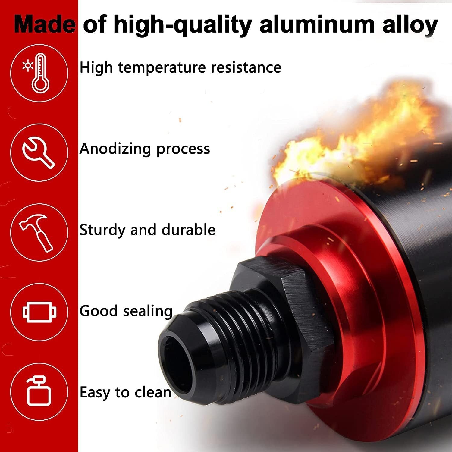 50MM Red Filter 100Micron Cleanable Inline Fuel Filter Red 6/8/10AN Adapter