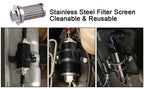 50MM Red Filter 100Micron Cleanable Inline Fuel Filter Red 6/8/10AN Adapter