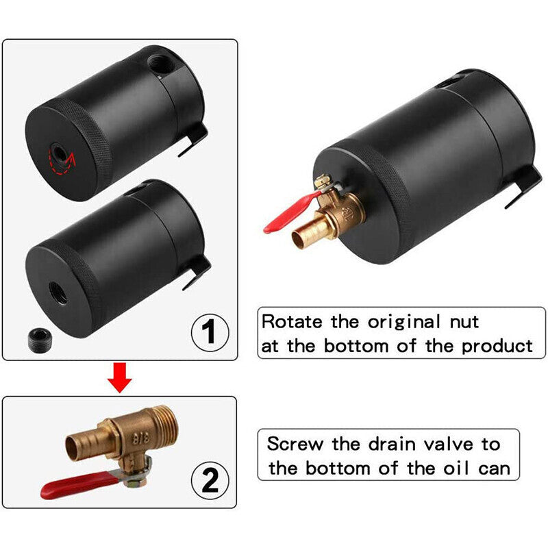 Universal Black 2-Port Baffled Oil Catch Can Reservoir Kit
