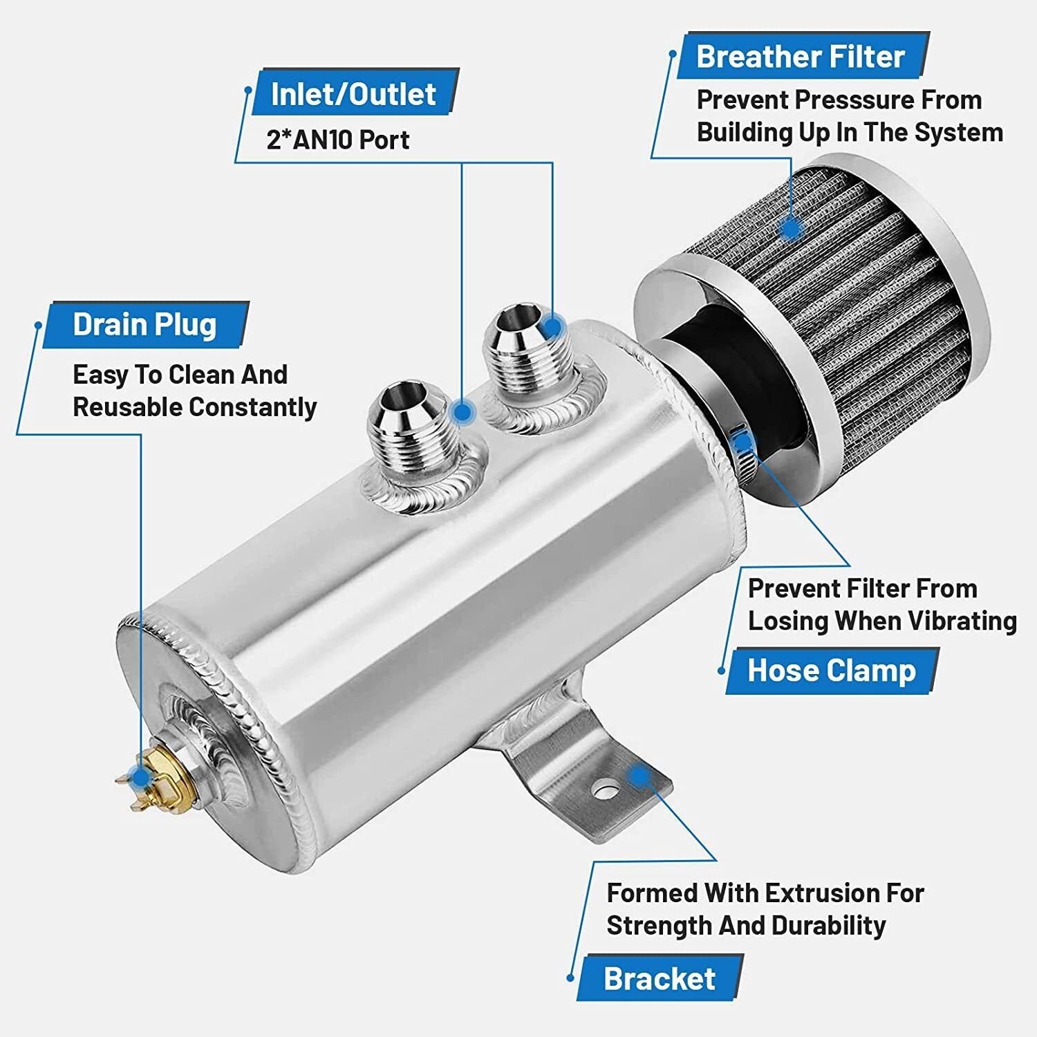 750ml 10AN Oil Catch Can Reservoir Tank & Breather Filter Baffled Kit Aluminum