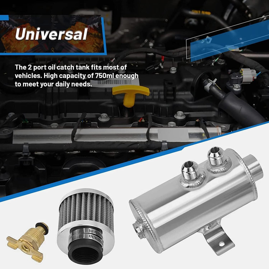 750ml 10AN Oil Catch Can Reservoir Tank & Breather Filter Baffled Kit Aluminum