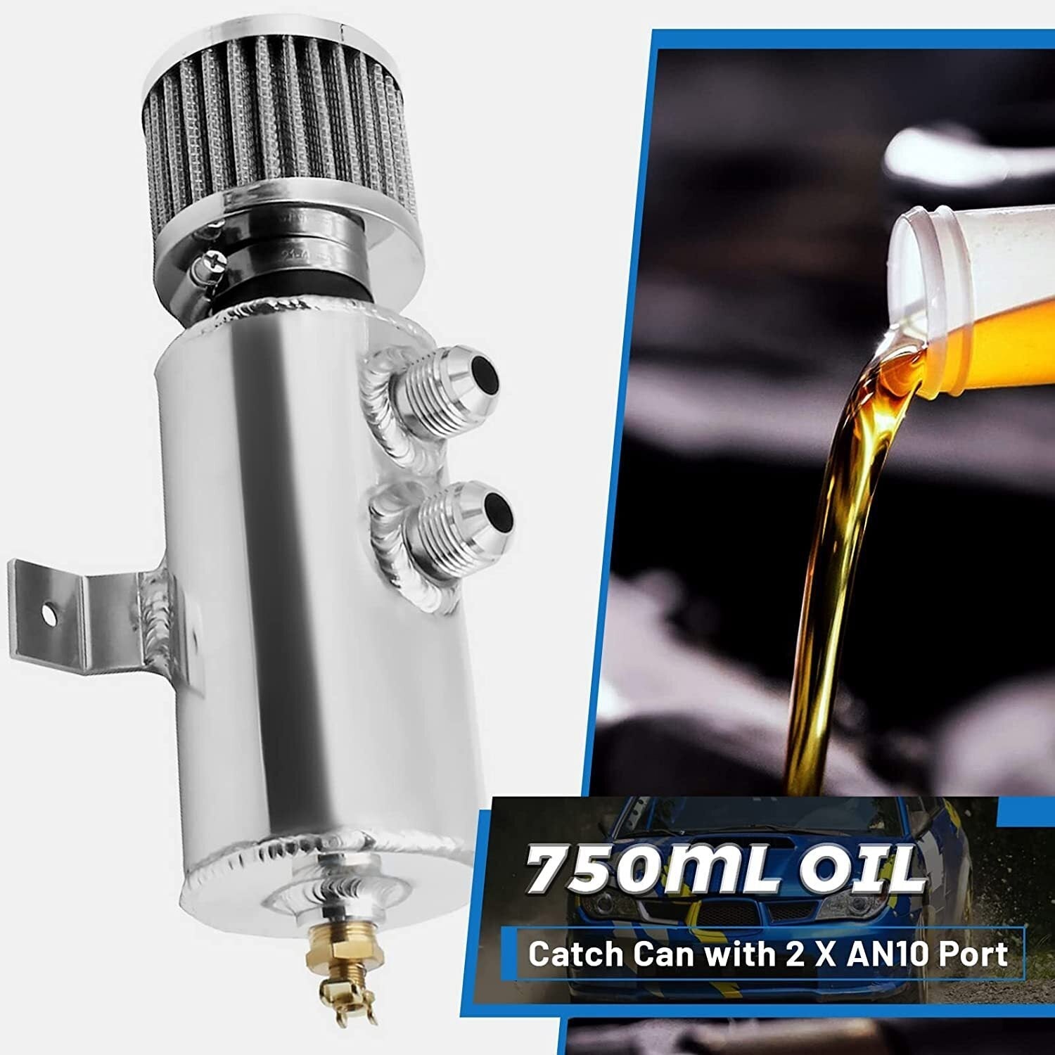 750ml 10AN Oil Catch Can Reservoir Tank & Breather Filter Baffled Kit Aluminum