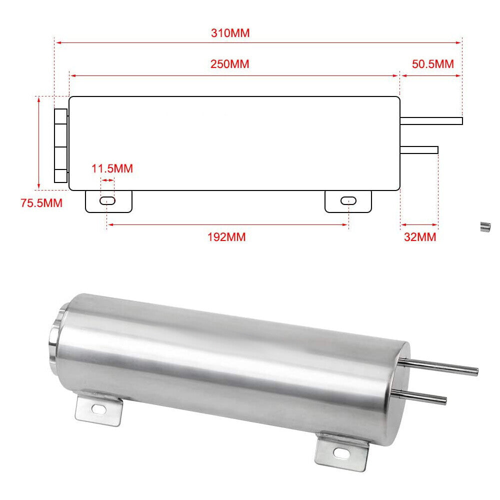 3"x10" Polished Stainless Steel Radiator Coolant Overflow Catch Puke Tank 32OZ