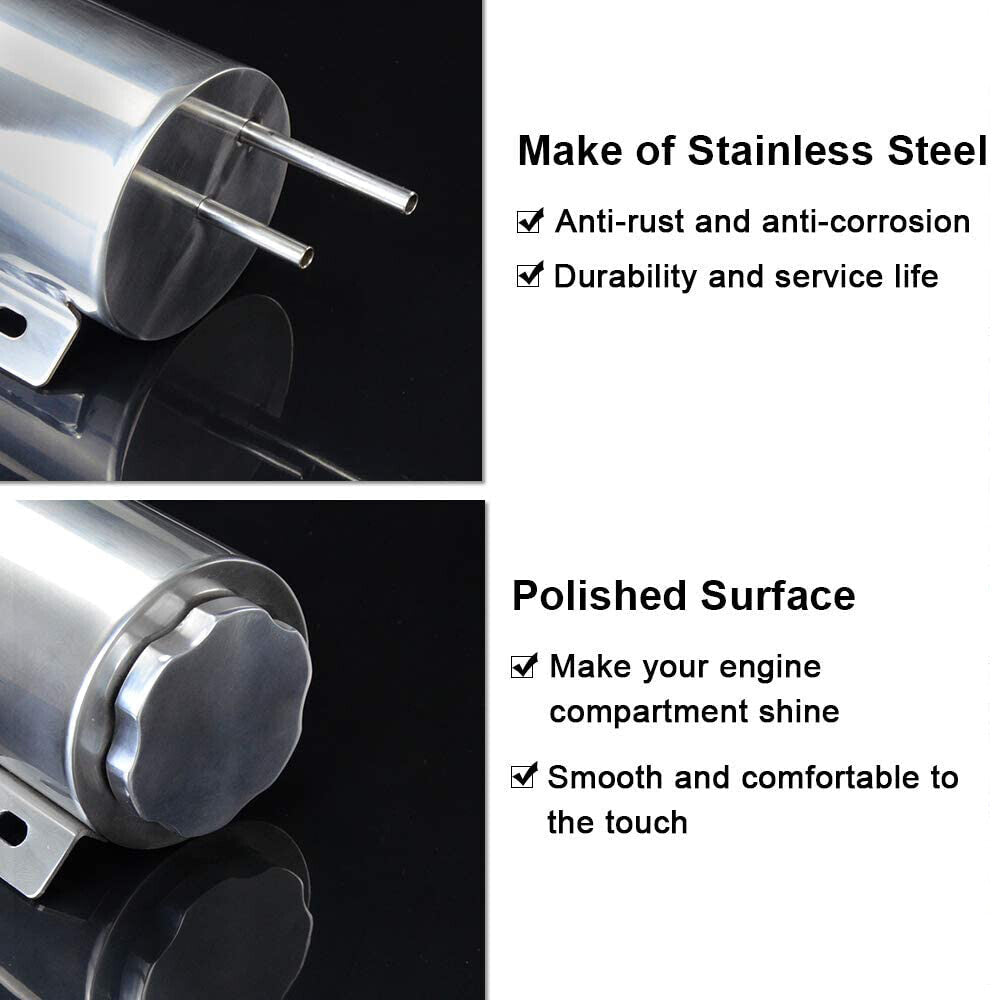 3"x10" Polished Stainless Steel Radiator Coolant Overflow Catch Puke Tank 32OZ