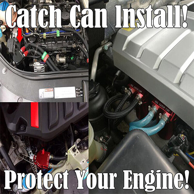 Oil Catch Can Kit Reservoir Baffled Tank with Breather Filter Aluminum Engine US
