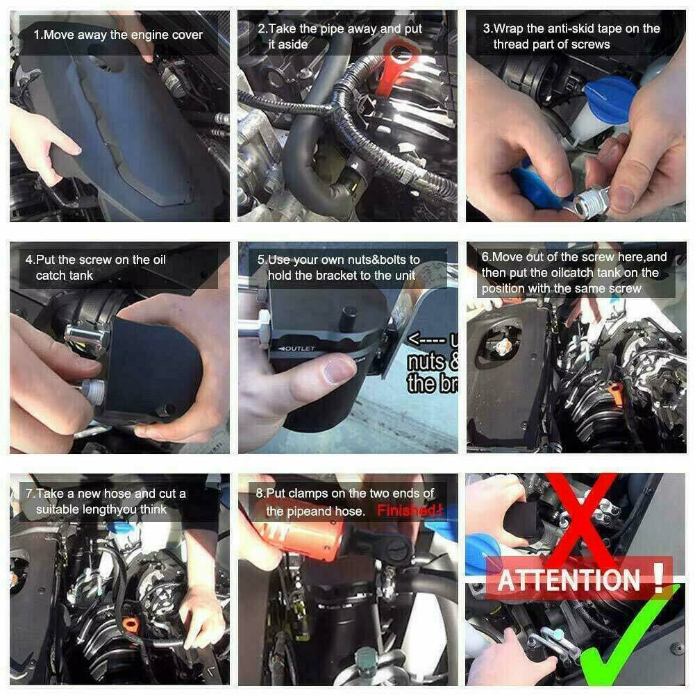 Oil Catch Can Kit Reservoir Baffled Tank with Breather Filter Aluminum Engine US