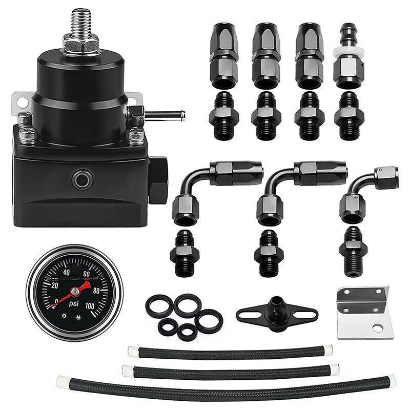 Adjustable Fuel Pressure Regulator Kit Oil 0-100psi Gauge -6AN Black