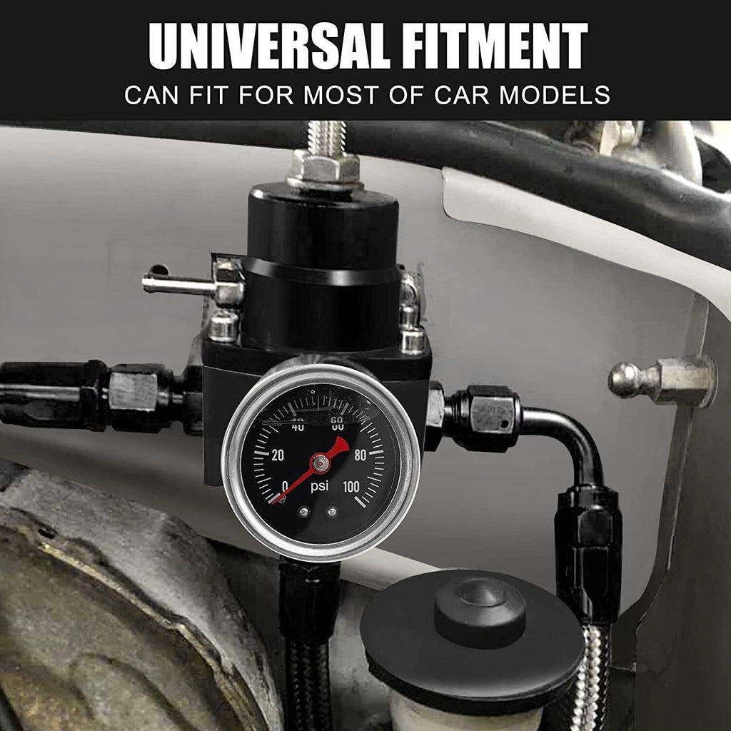 Adjustable Fuel Pressure Regulator Kit Oil 0-100psi Gauge -6AN Black