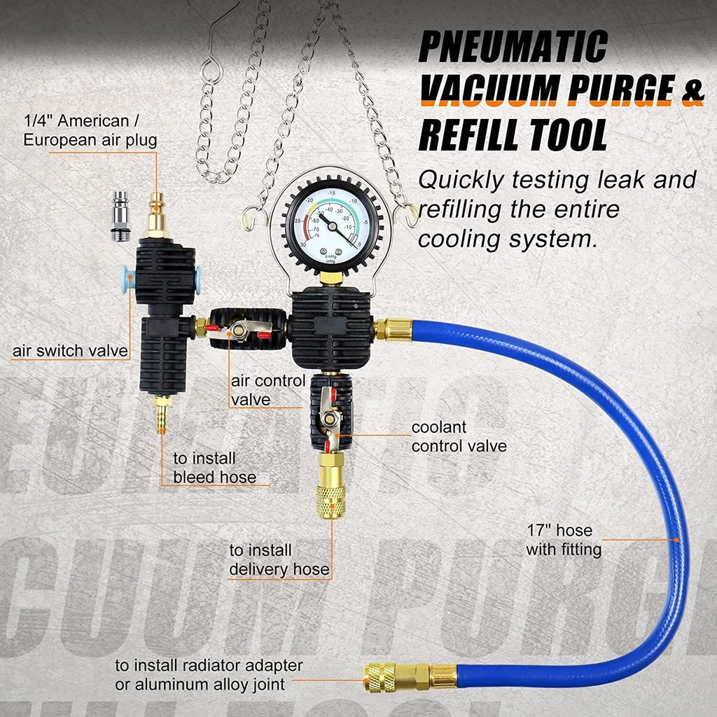 28pcs Radiator Pressure Tester Coolant Purge Refill Vacuum Cooling System Kit