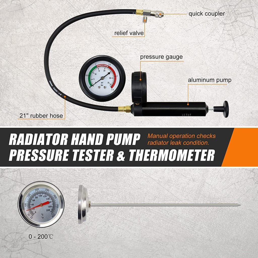 28pcs Radiator Pressure Tester Coolant Purge Refill Vacuum Cooling System Kit