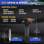6PCS Ignition Coil UF646 iridium Spark Plug For Ford F-150 Transit Ecoboost 3.5L