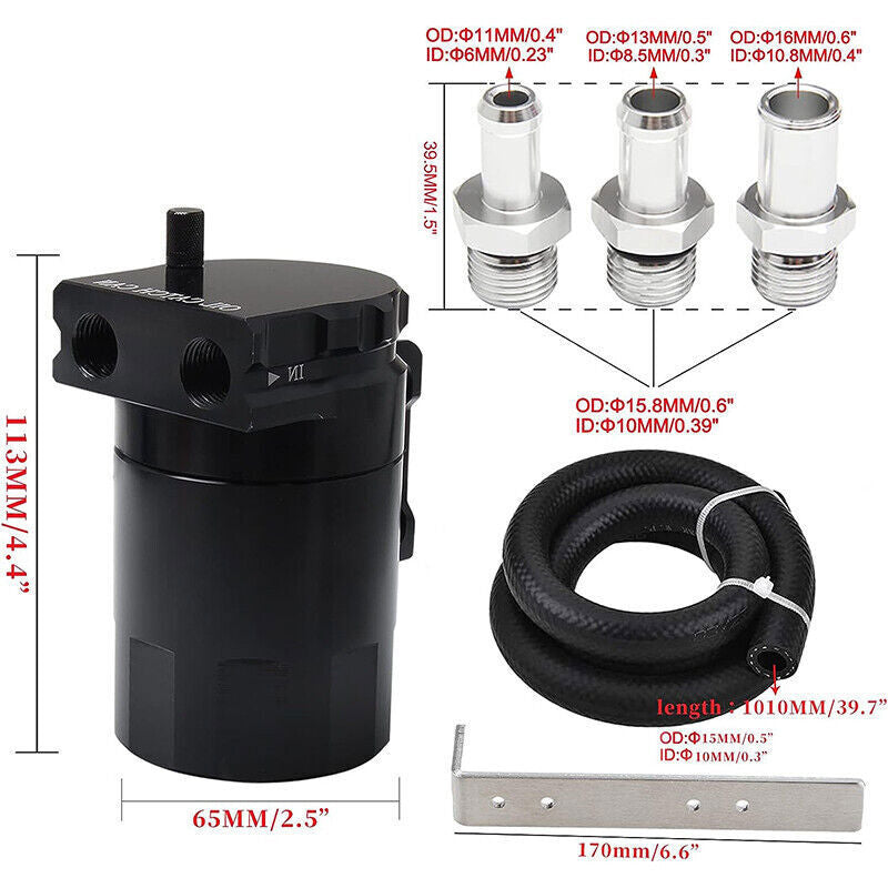 Engine Oil Catch Can Tank Kit with Hose Kit 300ml Aluminum Polish Black