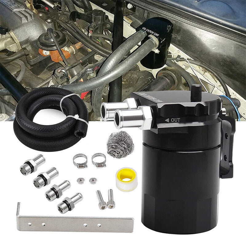 Engine Oil Catch Can Tank Kit with Hose Kit 300ml Aluminum Polish Black
