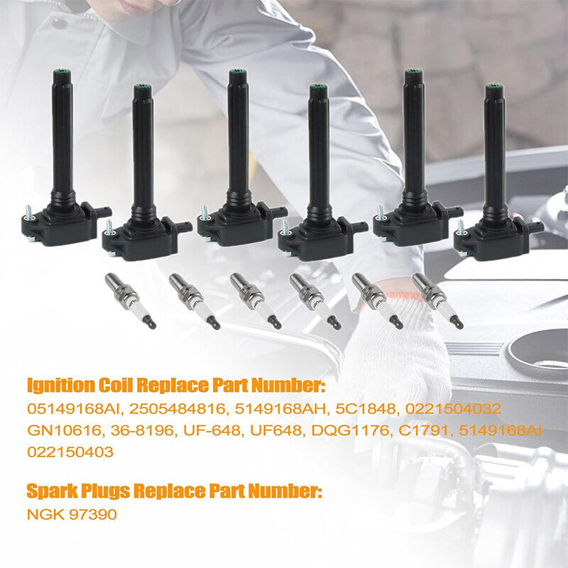 UF648 6 Ignition Coils + 6 Spark Plugs Fit for 3.6L Chrysler Dodge Charger Jeep