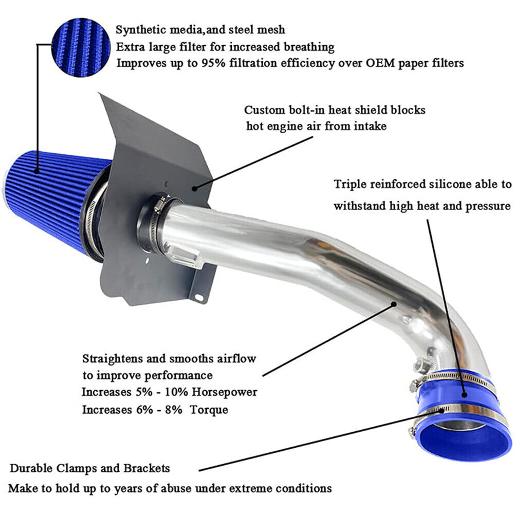 Cold Air Intake System w/ Filter Heat Shield for 14-18 Chevy GMC 1500 5.3L 6.2L