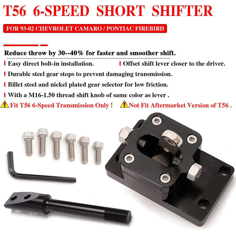 T56 6-Speed Billet Short Throw Shifter for F-Body Camaro Firebird LS1 93-02 BK