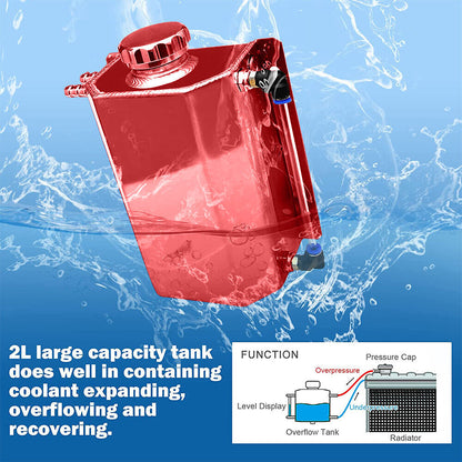 2L Red Aluminum Coolant Radiator Overflow Reservoir Expansion Water Tank