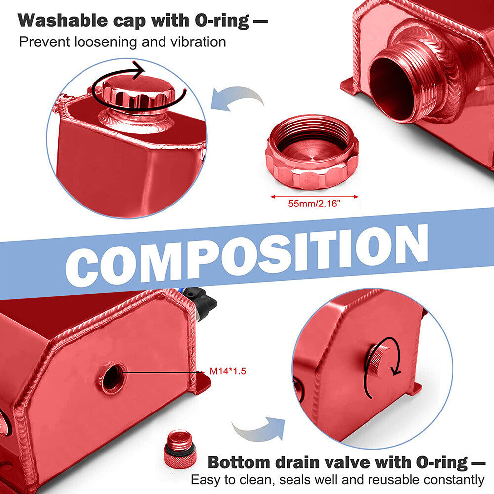 2L Red Aluminum Coolant Radiator Overflow Reservoir Expansion Water Tank