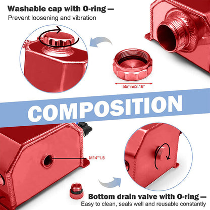 2L Red Aluminum Coolant Radiator Overflow Reservoir Expansion Water Tank