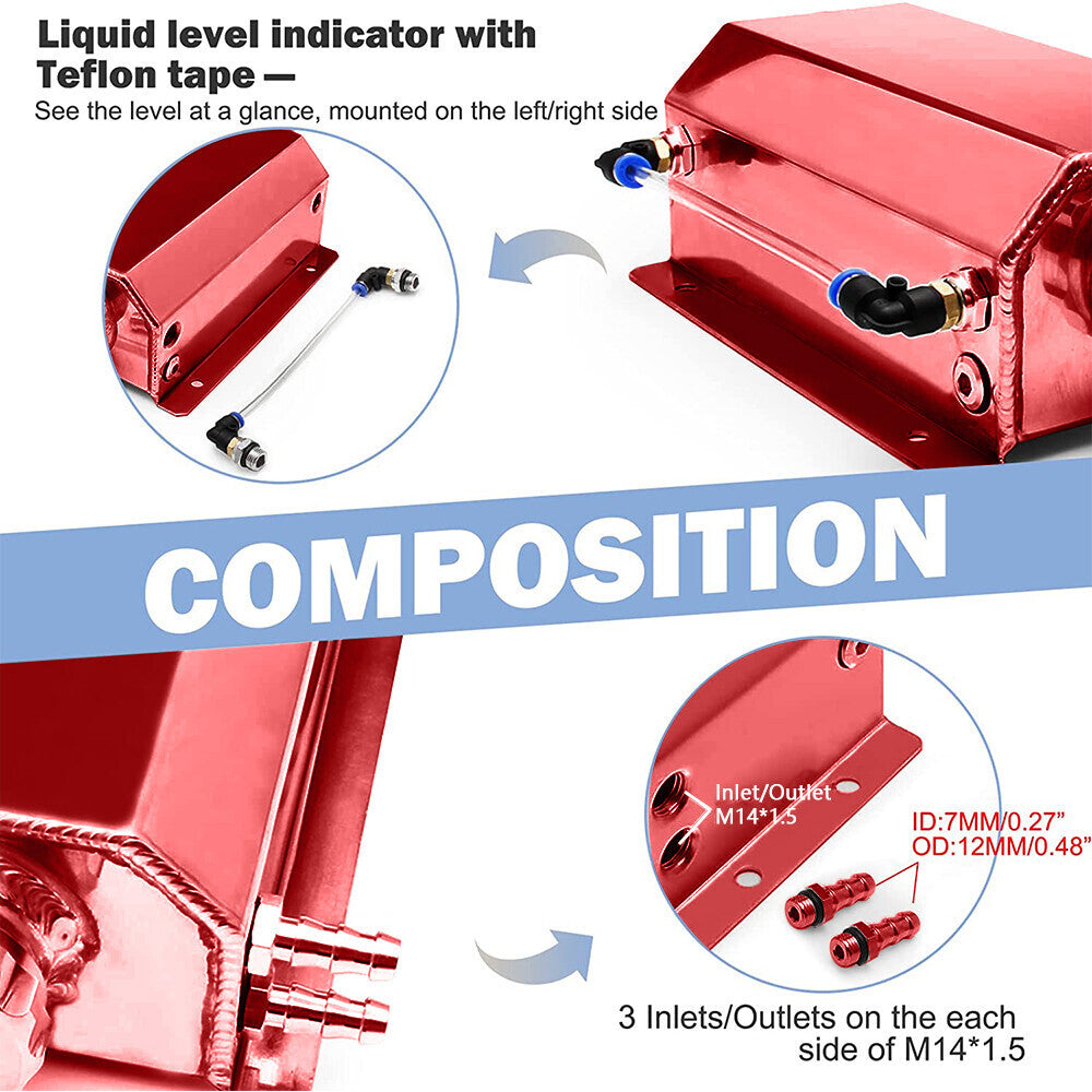 2L Red Aluminum Coolant Radiator Overflow Reservoir Expansion Water Tank