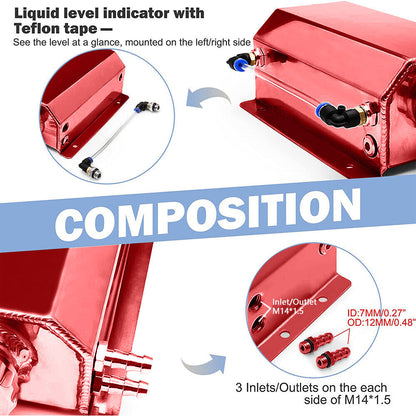 2L Red Aluminum Coolant Radiator Overflow Reservoir Expansion Water Tank