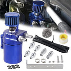 Universal Oil Catch Can Reservoir Tank Kit Fuel Hose Line Aluminum 300ml Blue