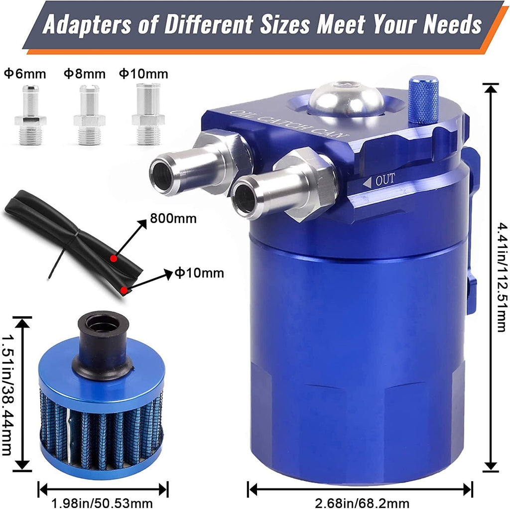 Universal Oil Catch Can Reservoir Tank Kit Fuel Hose Line Aluminum 300ml Blue