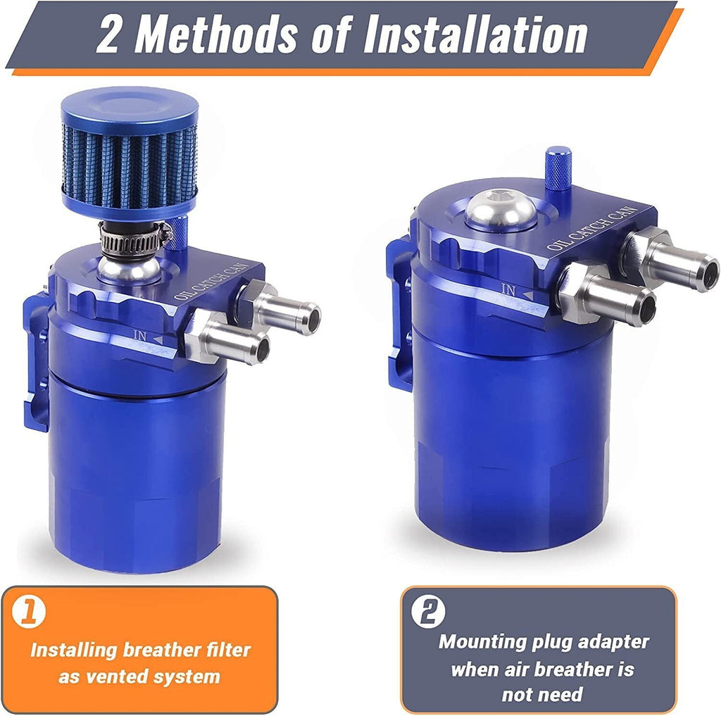 Universal Oil Catch Can Reservoir Tank Kit Fuel Hose Line Aluminum 300ml Blue